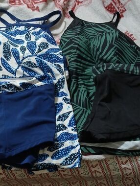 Women’s Blue & Green Printed Tankini Swimsuits - Brand